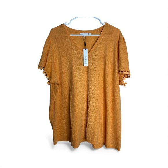 Chico's Tops - Chico's Vibrant Orange Blouse with Pom-Pom Detail Size‎ XXL NWT Maximalist